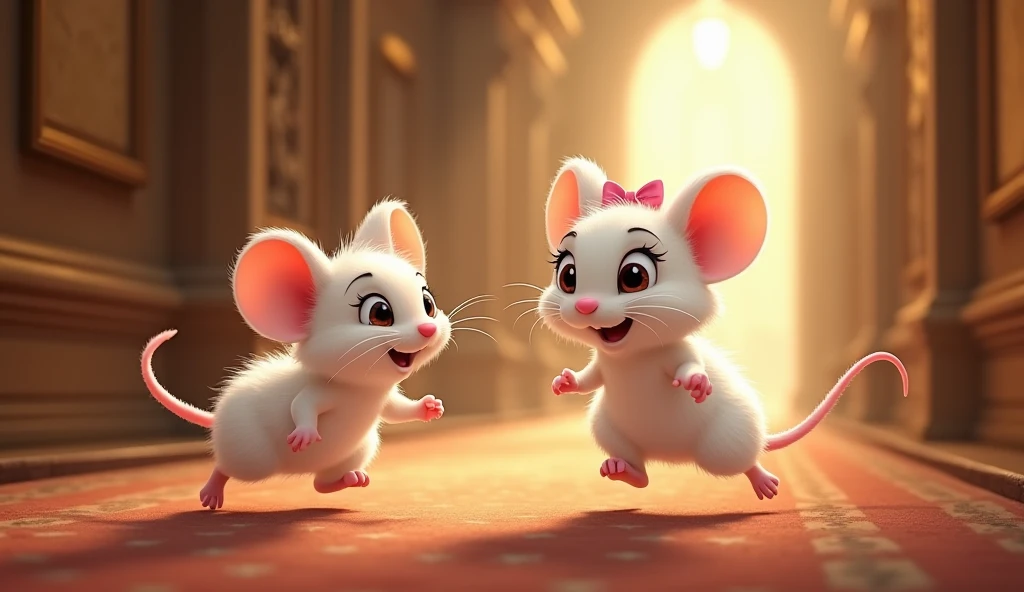 When Cheeku. A male , elegant white mouse with soft, fluffy fur. Its large, sparkling eyes are full of curiosity and wonder, and its tiny pink nose twitches with excitement. The mouse’s delicate paws and long, graceful tail add to its charm. It exudes a se...