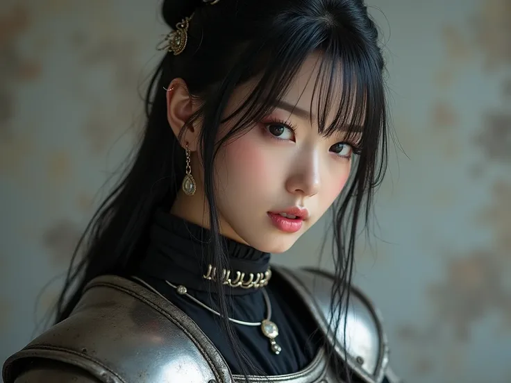  high resolution.  accurate hands . realistic face. Navel piercing, sexy silver, European armor .  thigh band stockings .  deep black panties . Black Chalk, Long Sword, From Head to Body .배꼽피어싱 복근  beautiful face  탄탄한엉덩이  불타는배경. Arrogant expression .  beau...