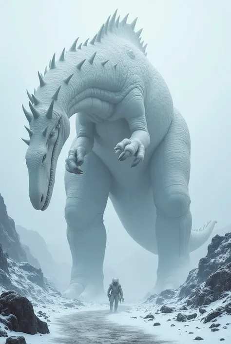 An enormous size big giant white snow dinasour