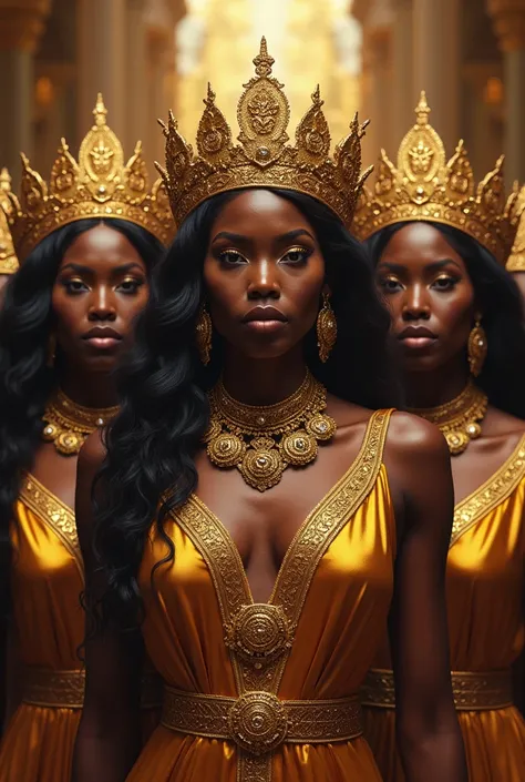 black queens looking beautiful, awesome, and powerful with gold and gemstones on and around them