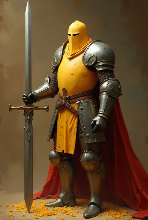 Cheese man in a knight with sword