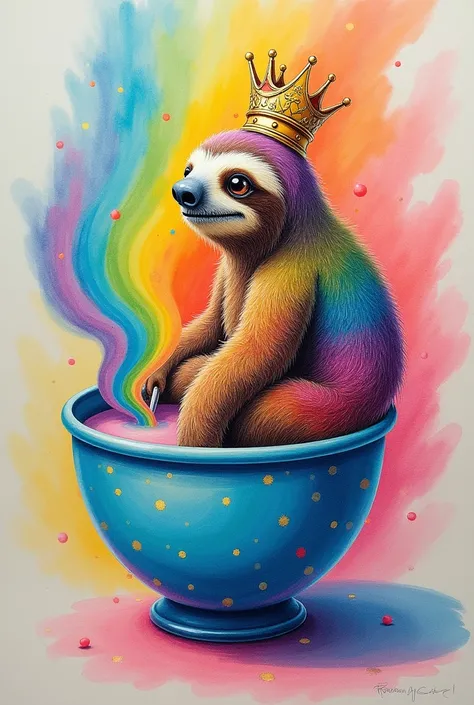 drawing of a bowl with a rainbow coming out of it, a s drawing inspired by Clarence Holbrook Carter, reddit contest winner, conceptual art, colored drawing, winning artwork, colored pencil on paper, color drawing, whimsical demon with rainbow fur, full col...