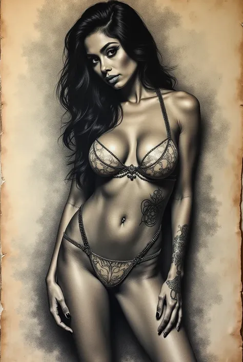 cubana-brazilian woman(Graffiti :1.7) , (airbrush drawing:1.5) , (lakaran:1.2) , (airbrush drawing) , (old paper:1.5) , ((full-lenght body shot:1.5)) , highest quality , masterpiece , Very Smooth and Beautiful , very detailed , CG , Blend , Kertas dinding ...