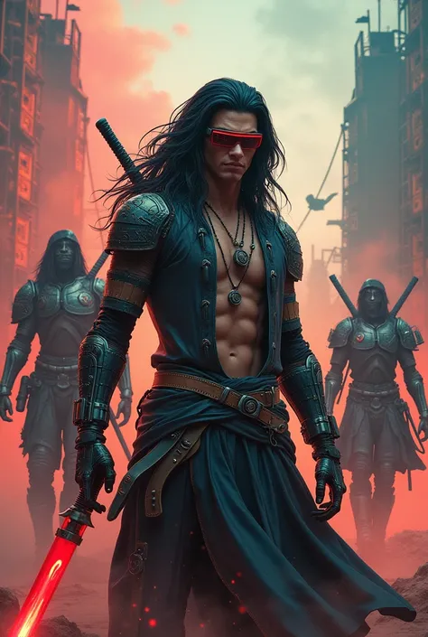 Hércules God, Cover novel grafic victorian book, mercenary bounty hunter gangster cyborg sheriff Hércules God ,18 years full body, hear black, with headphones and red retractable holographic glasses and electronic and cybernetic devices on her left arm and...