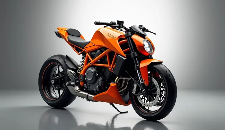 Generate a high-resolution, fully realistic image of a (2025 Benelli trk 702x motorcycle) in (vibrant orange Color ) , with a sleek and modern exterior, futuristic wheels, and a shimmering body color, displayed in a luxurious showroom.The image should be h...