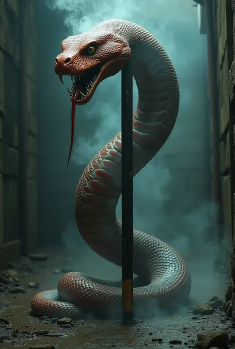  The cane falls to the ground and begins to transform into a giant snake, ready to attack 