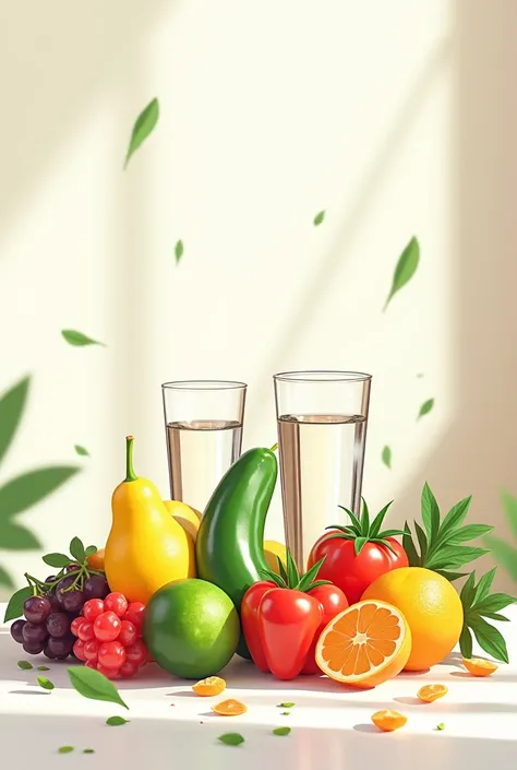  Include an illustration of fruits, veggies, and water glasses