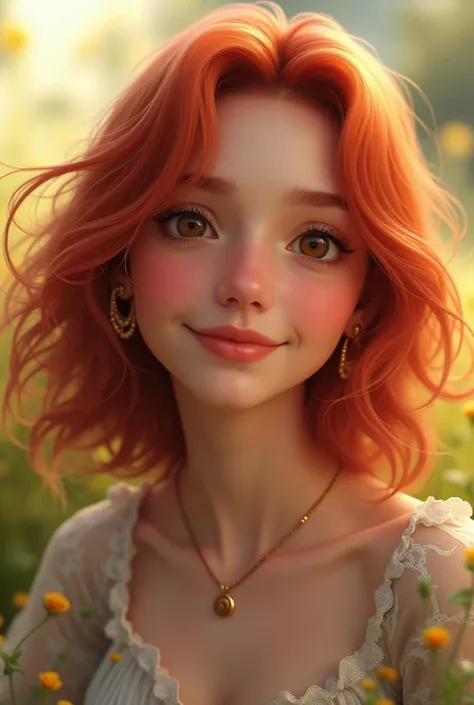 Friendly red-haired woman with brown eyes 