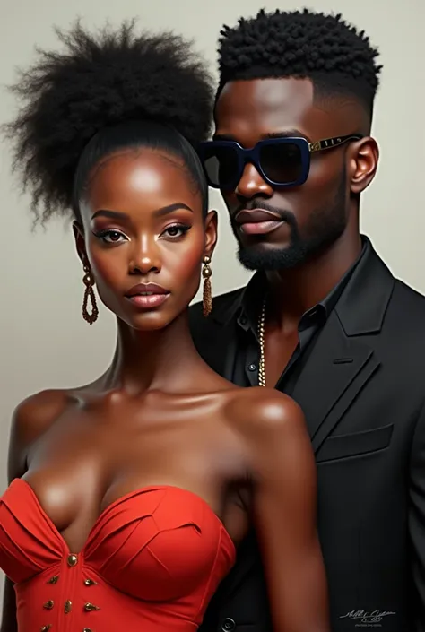 Create a black lady and a man wearing sunglasses 