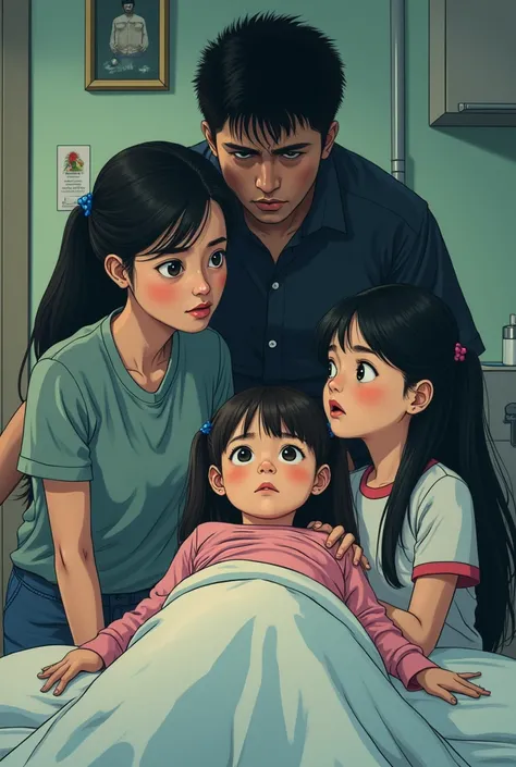 anime image of 2 women ,  28 year old mother and  daughter ,  in a spade massages being touched on the butt by a man