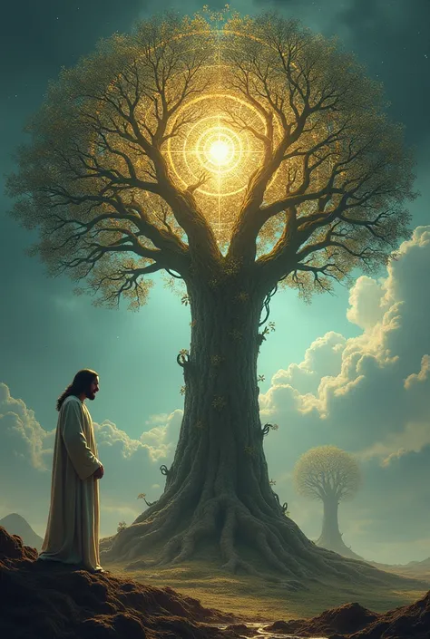 The Tree of Life and Christ next to his back that his face cannot be seen