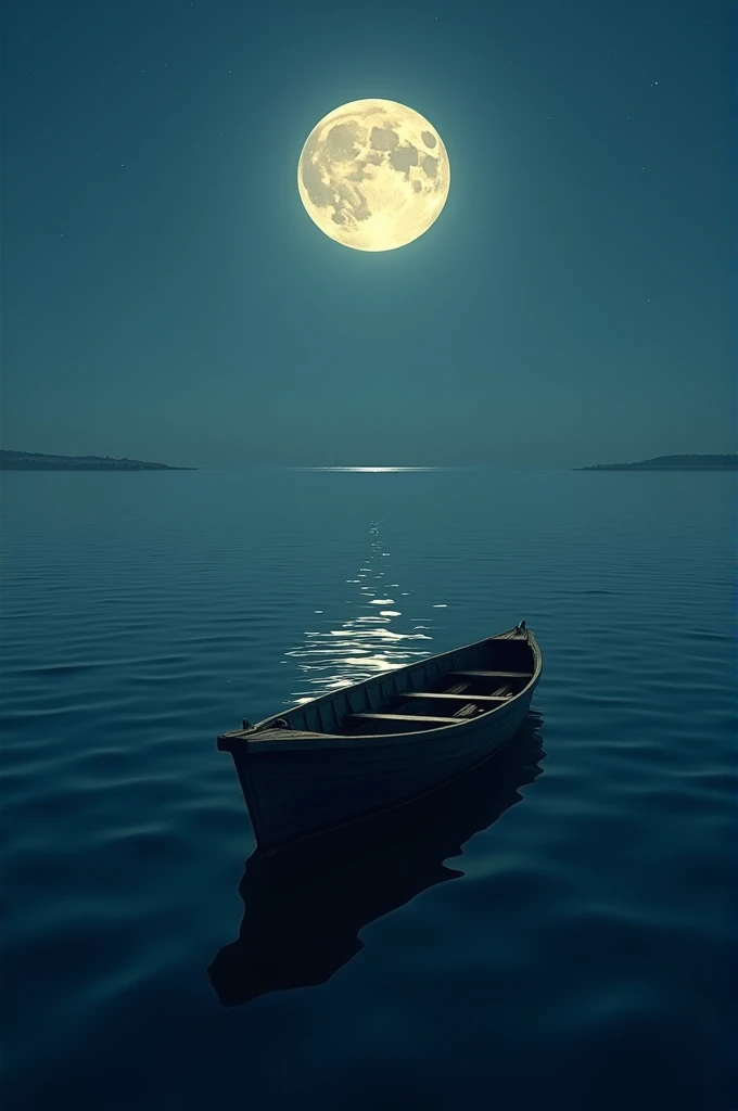 Boat in the sea with horizontal moon