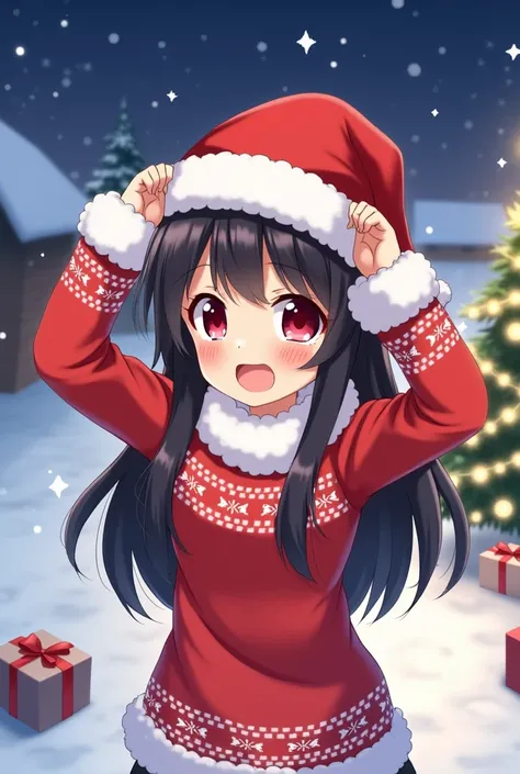 Make a Megumin one wearing Christmas clothes and a Santa Claus cap