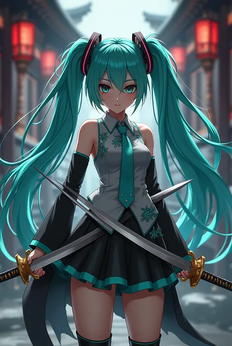 Miku in the style of the 3 katanas