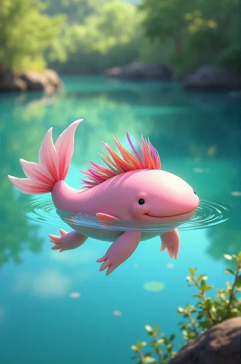 Creating an axolotl for a storybook is in the crystal clear waters of a lake in Mexico. It had soft, pink skin and feathery gills that looked like colorful flowers