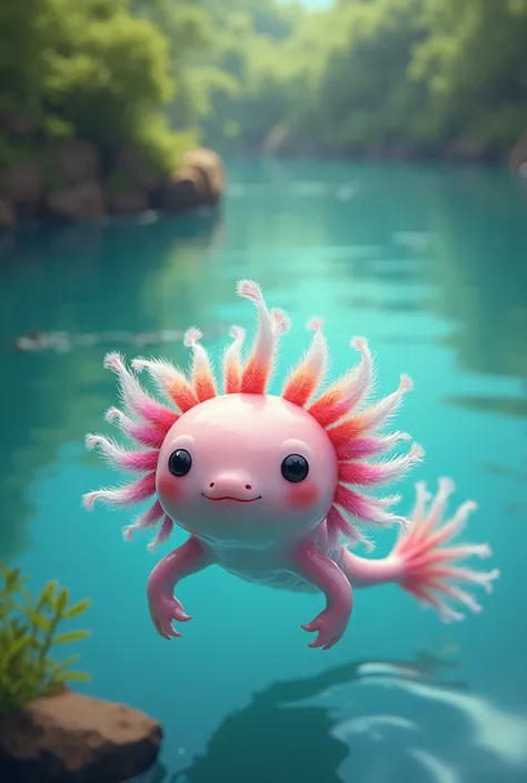 Creating an axolotl for a storybook is in the crystal clear waters of a lake in Mexico. It had soft, pink skin and feathery gills that looked like colorful flowers