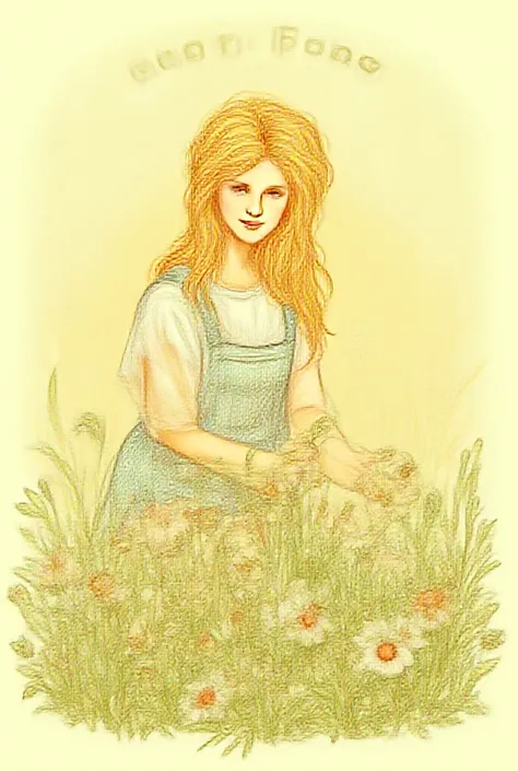 Create a label for an agricultural product called "jane, Lady Fancy!" with the illustration of a young blonde gardener taking care of flowers and the indication of the 200 ML capacity and written below “JLF - Liquid Fermented Fertilizer”