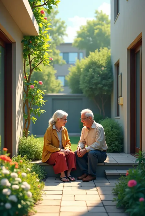 The space to sit between two small houses with modern architecture that consists of two doorways that also have a garden with a presence. 
 The Old Man and the Old Woman