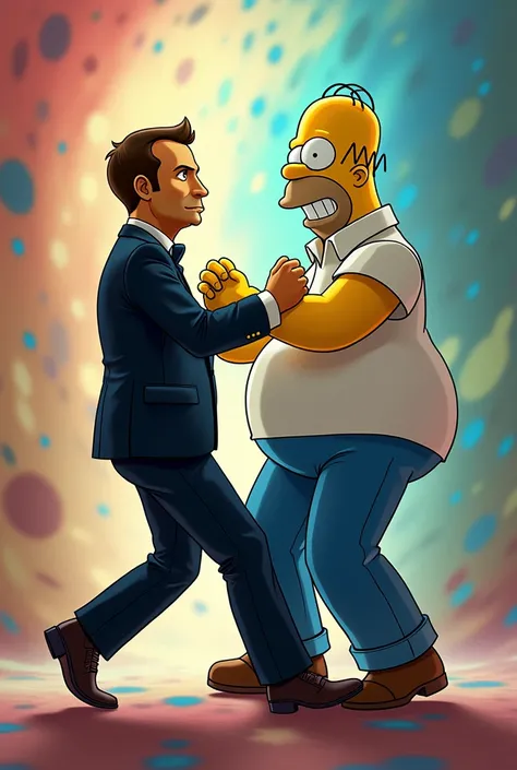 Emmanuel Macron dancing with Homer Simpson