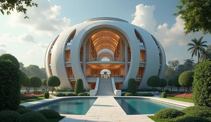 A modern, elegant, round-shaped palace is more than wonderful and as if it were fictional 