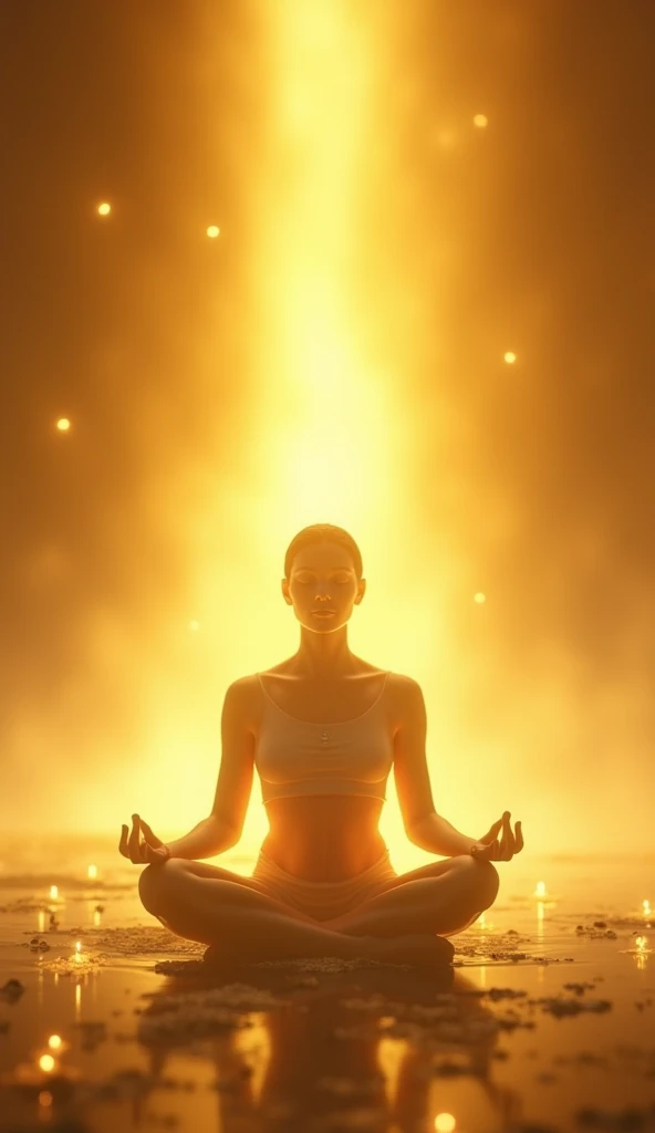 a person in meditation surrounded by a golden light.