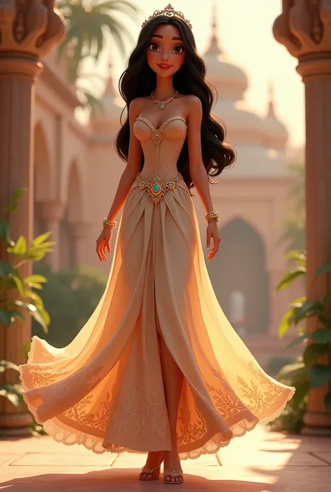 A animtion  full body in disney princess jesmins dress with shoe