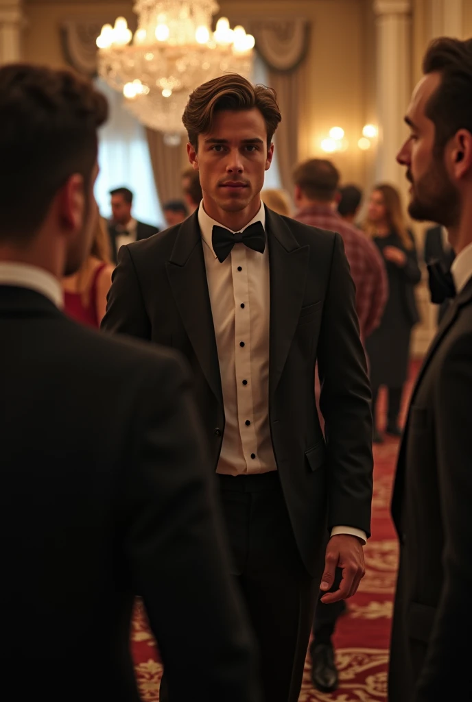 A young man questioning guests one by one at an event 