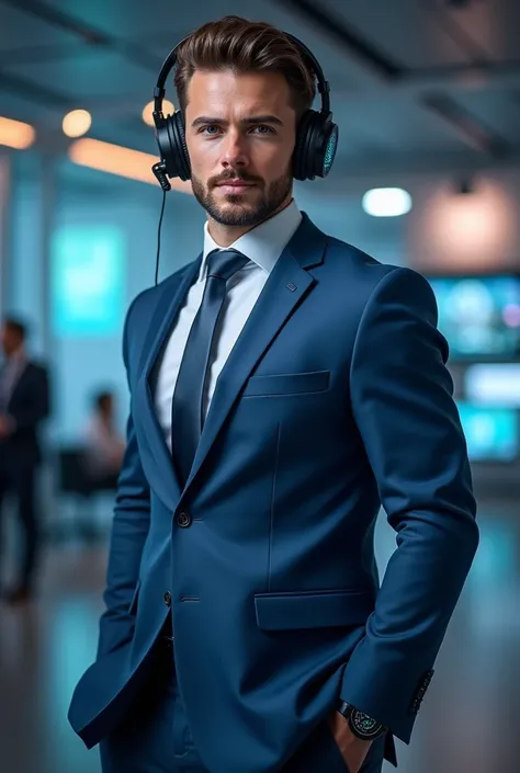 Gamer person in blue suit