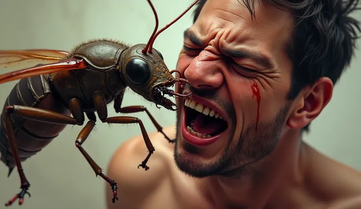 An insect biting a man 