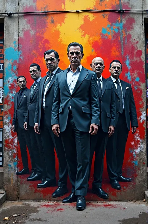 Street graffiti mural with Mafia in the middle