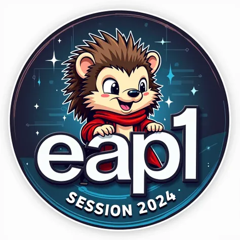  circular patch written digital logo "EAP1 " et "session 2024"  with Hedgehog wearing an alter 