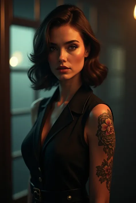 Marie, 40 ans, mannequin, sexy,  right arm tattoo, dressed as a spy for the Russian KGB