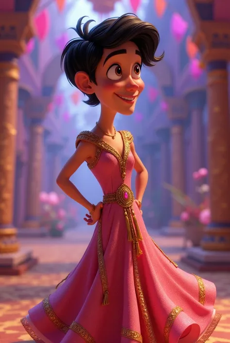 An animation man wear disney princess aladdins dress