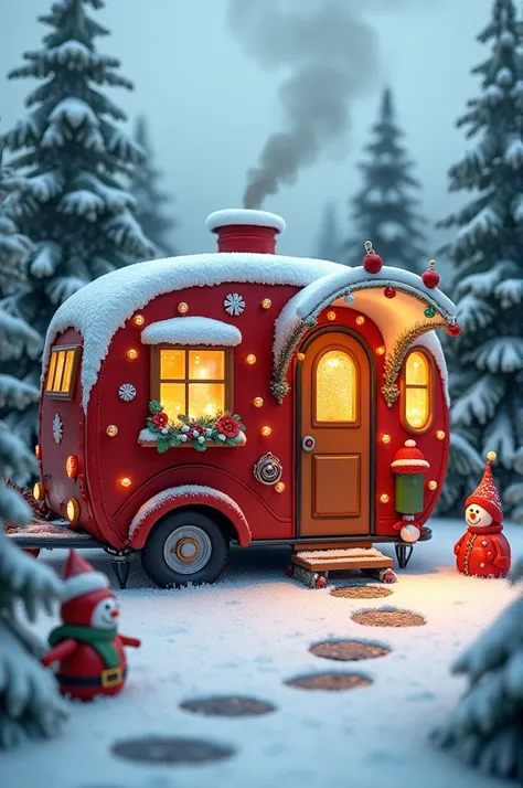 Create an image of a Christmas caravan