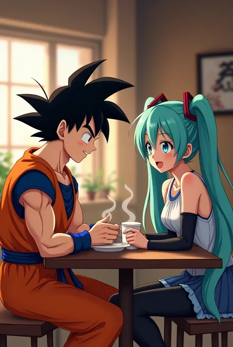 Goku would be drinking coffee with Hatsine Miku to have a good time