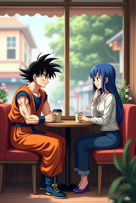 Goku would be drinking coffee in a coffee shop next to Nejire Hadou