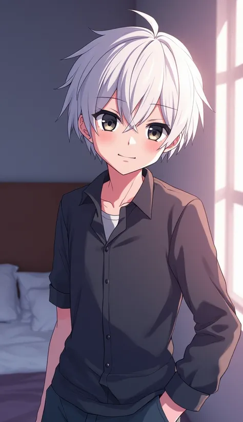  Anime character with white hair and black eyes in a bedroom, young anime man,  Anime Boy, Cute Anime,  cute anime face , anime visual of a cute girl, kaworu Nagisa,  art style anime moe ,  todays featured anime photo , Top anime visuals, like an anime cha...