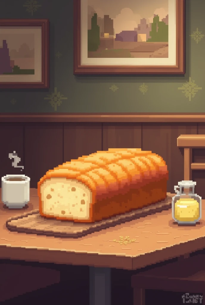 Bread, pixel art 128x128 resolution, in a Restaurant table.