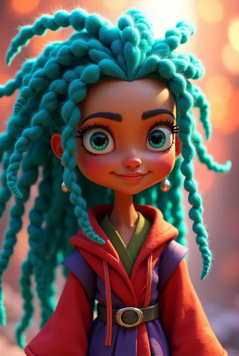 Complete an animated avatar with turquoise dreadlocks, red and purple 