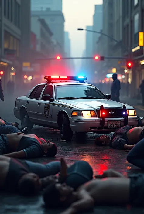 I want the image of a police car with many people also on the ground like 75 crimes I remember above