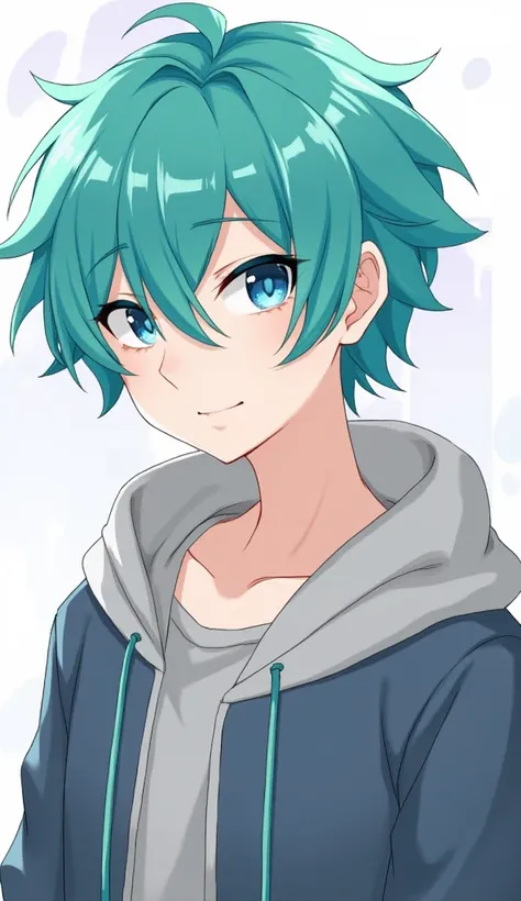  anime boy with blue eyes and a hoodie on,  anime, pixiv, short hair hatsune miku, on pixiv,  Anime Face, melhor avaliado on pixiv,  artwork, :2, pixiv style, painting tool comes out!! blue,  anime boy ,  expression, pixiv contest winner ,  character, Garo...