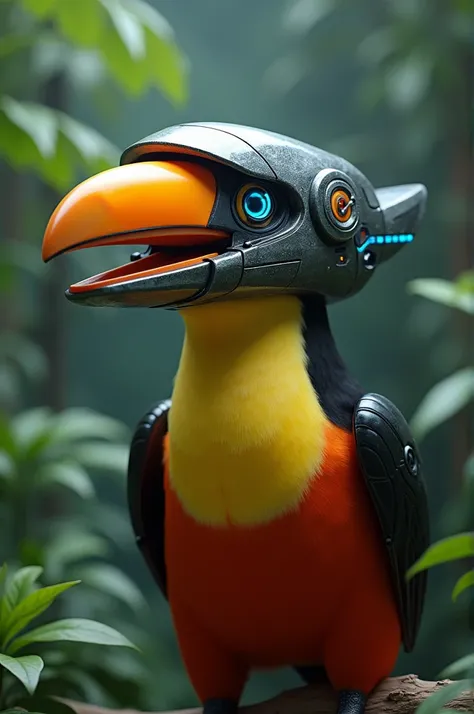 A female toucan with a motorized helmet 