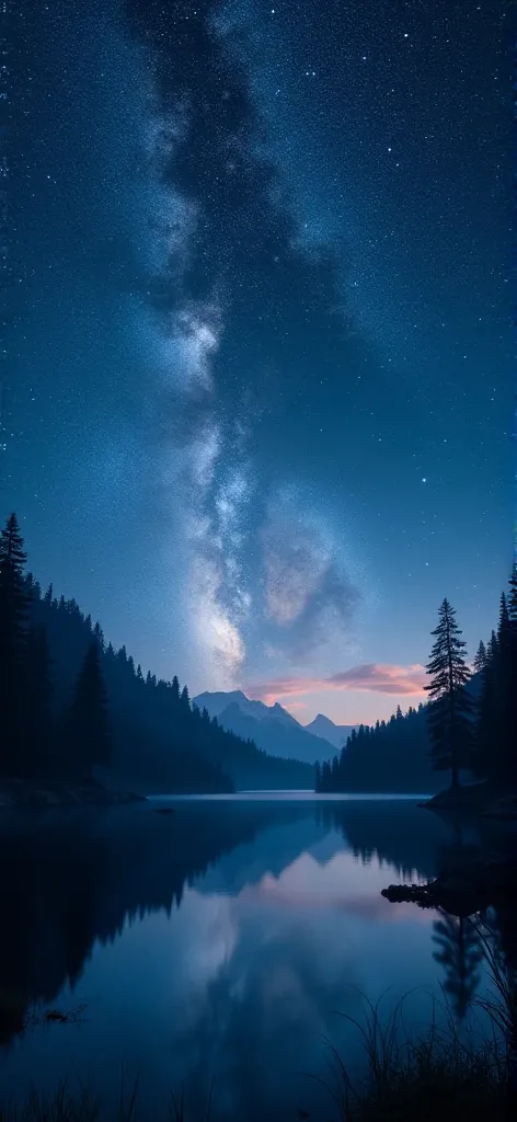 night sky with stars and a lake in the foreground, cinematic 4k wallpaper, cinematic 4 k wallpaper, night scenery, night sky; 8k, 4 k wallpaper, 4k wallpaper, amazing wallpaper, starry sky 8 k, 4k highly detailed digital art, scifi nightscape, 4 k hd wallp...