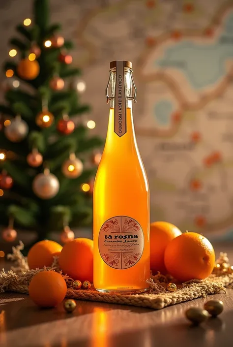 Picture of la corsica orange juice with new year tree and map of corsica