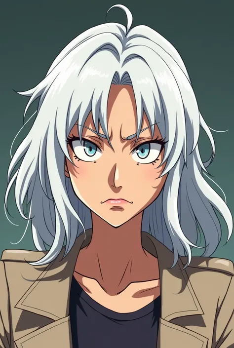 The model is a grumpy white-haired milf,  anime style 
