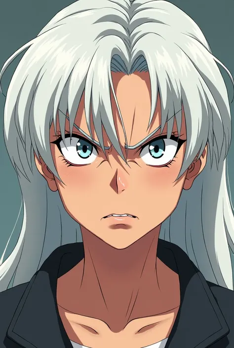 The model is a grumpy white-haired milf,  anime style 
