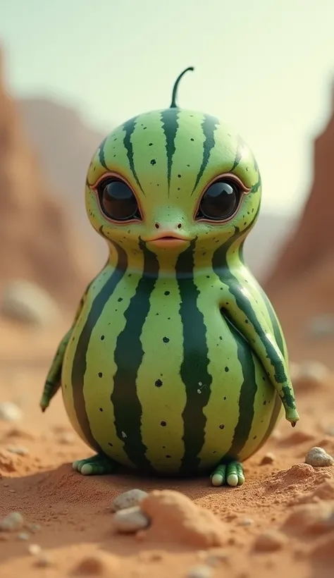  Melancarnian body
• Description : Baby alien with green and dark stripes like a watermelon.  It stores water in your ,  surviving on arid planets . Its slow ,  but extremely resistant .
