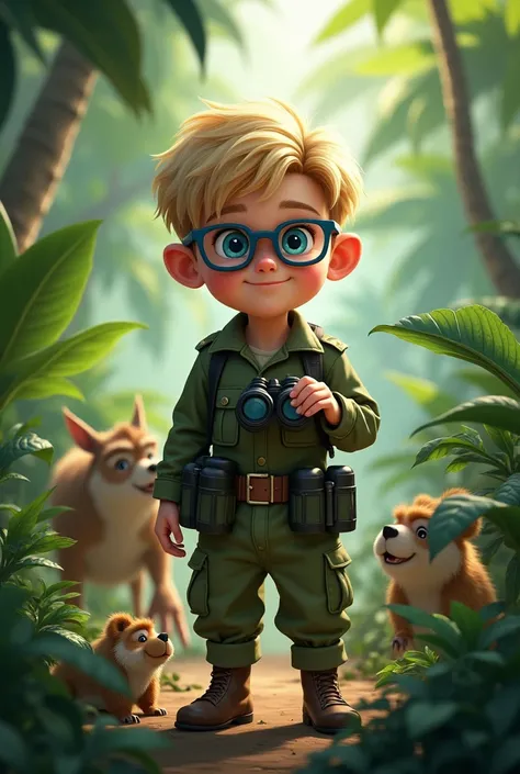 petit garçon de 7 ans blond yeux bleus lunettes de vue bleus Il une fois un petit garçon de sept ans nommé Léo, qui rêvait daventures. Un jour, il mit son unique tenue dexplorateur, un treilli militaire vert qui appartenait à son père.  et une paire de jum...