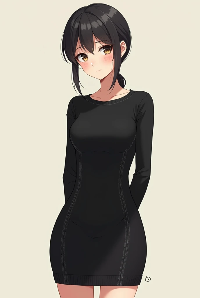 Black knit dress、　One Anime Girl