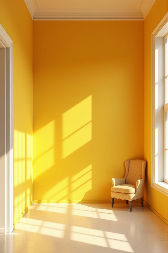 Room with yellow  ,  capuchin walls and white corner pillars
